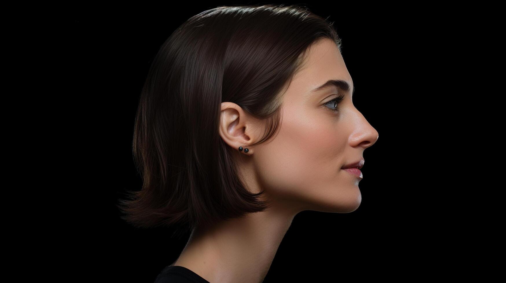 A woman with short brown hair and a black shirt photo
