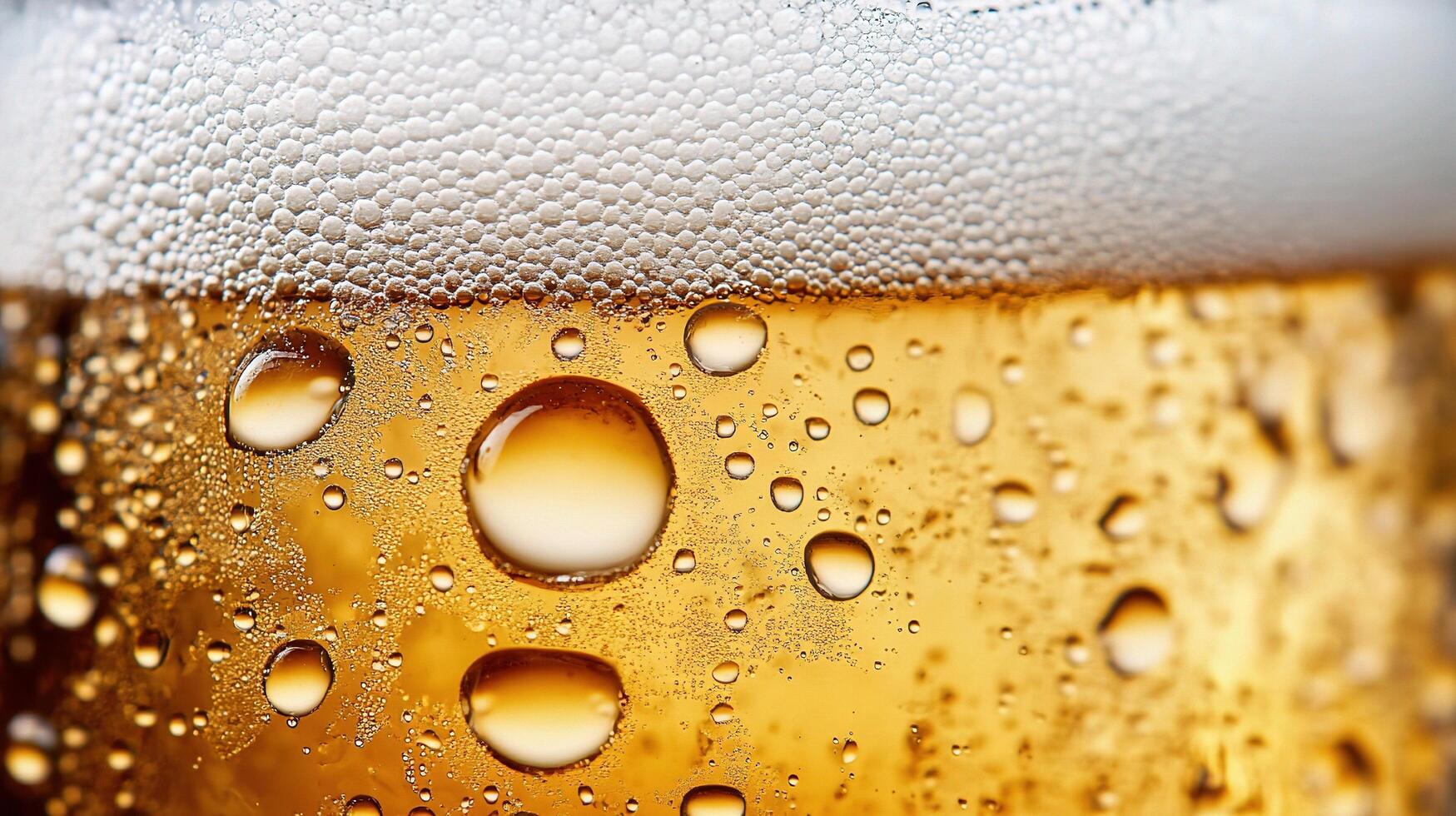 Close up of a glass of beer with water droplets photo