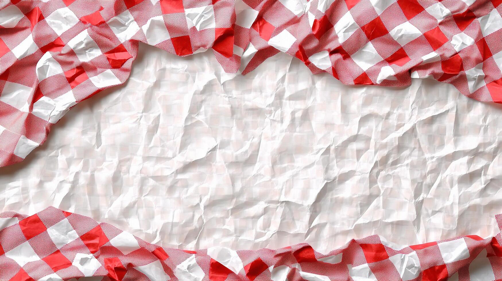Checkered red and white paper background with a hole in it photo