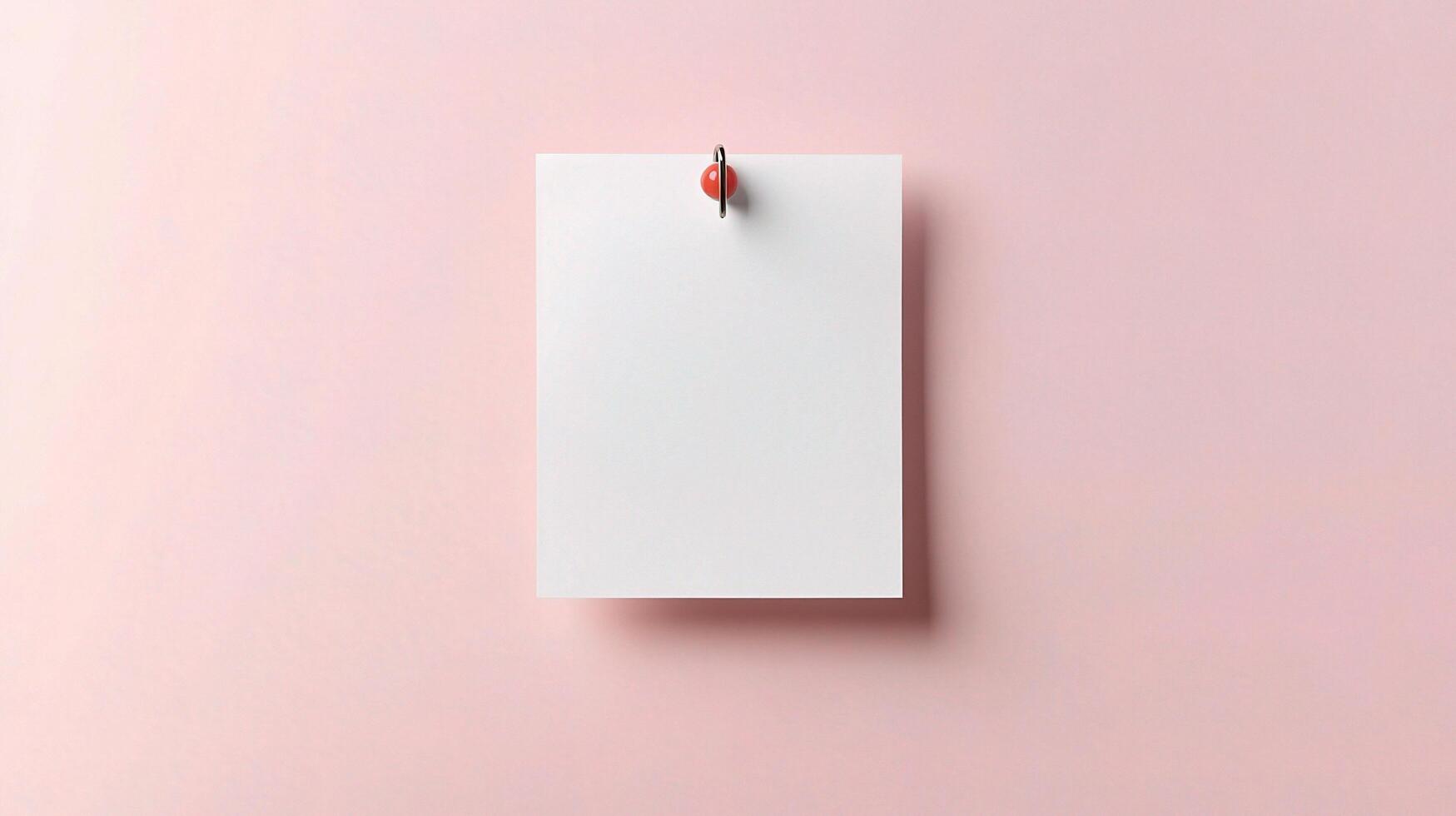 Blank note on pink background with pushpin photo