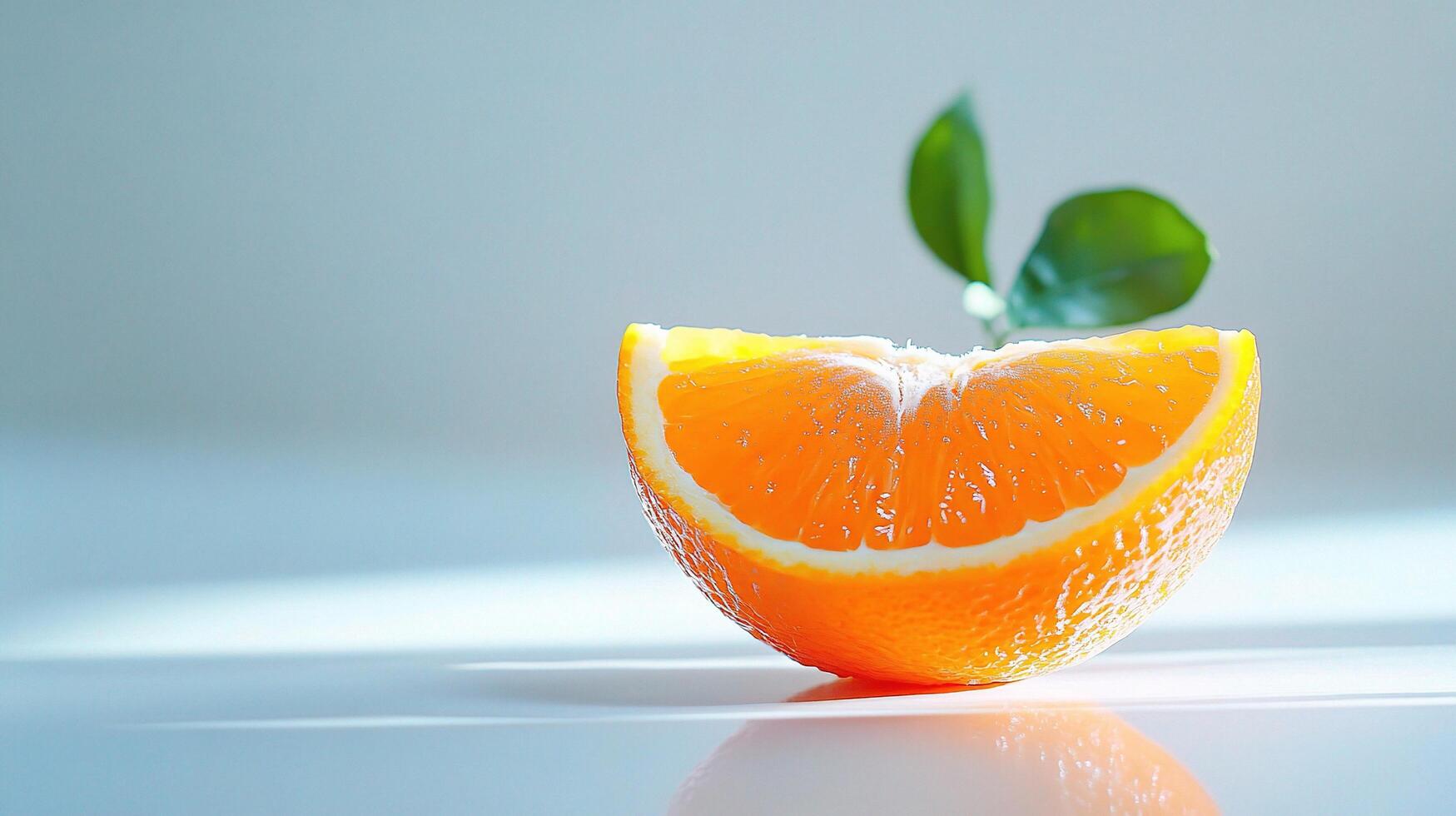 A half orange with a leaf on it photo