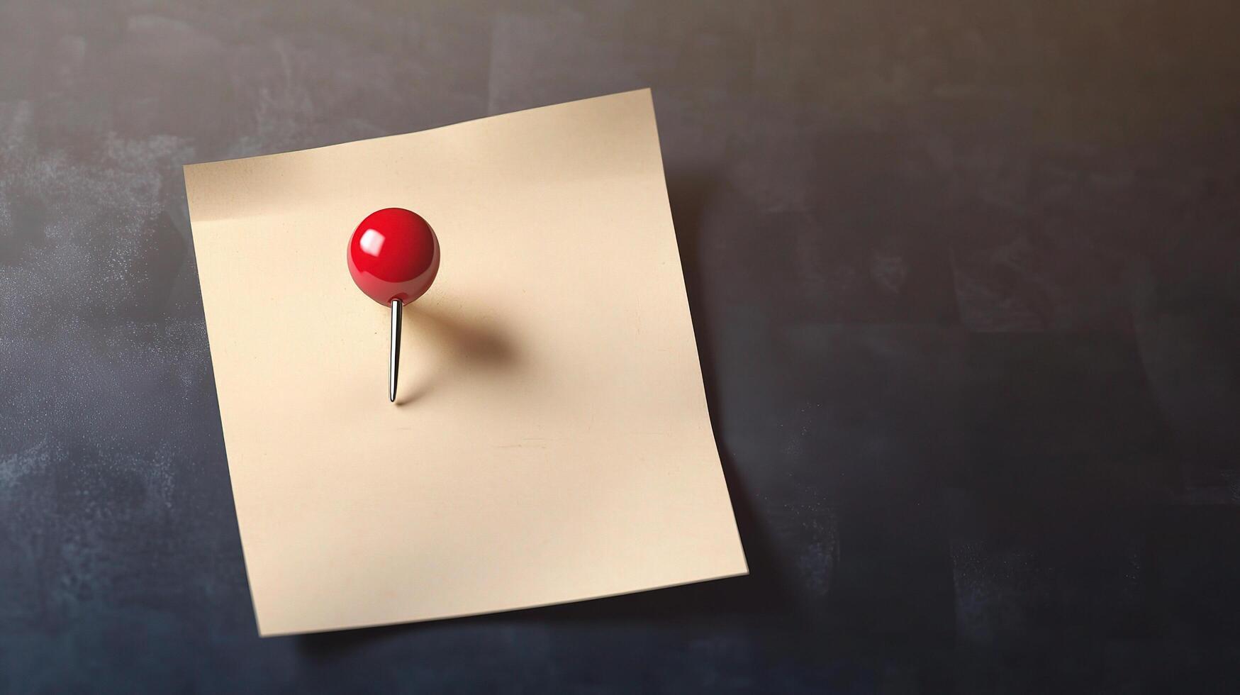 A red push pin on top of a piece of paper photo