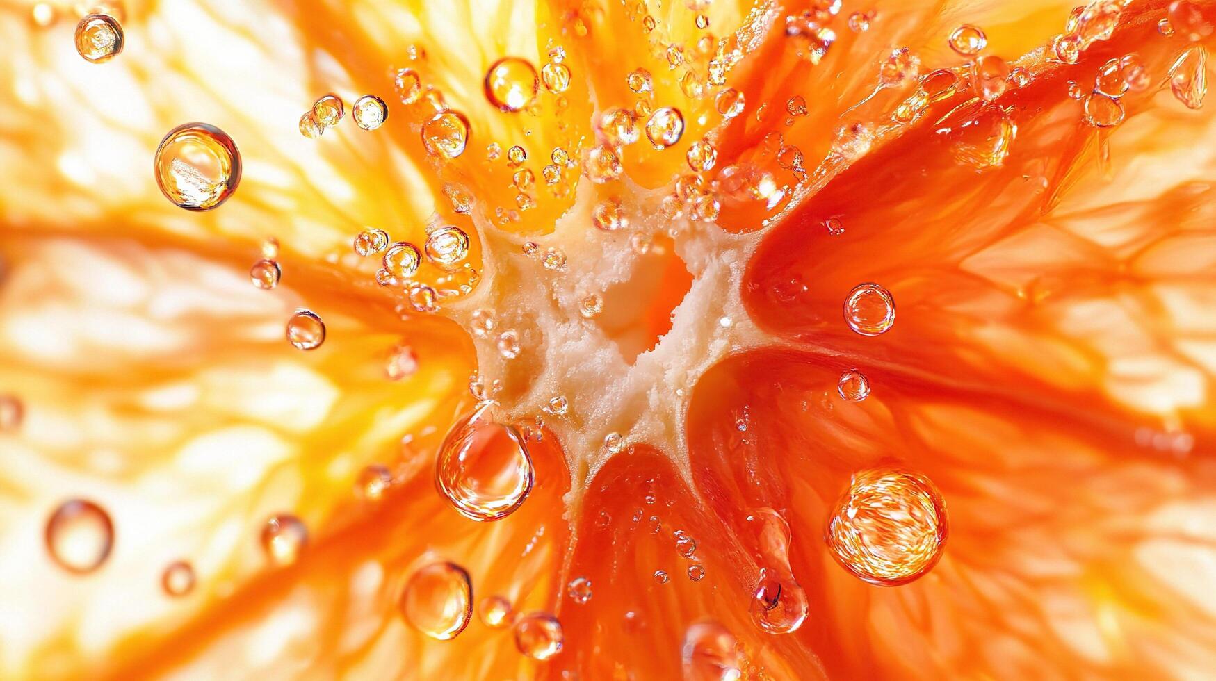 A close up of a slice of orange with water droplets photo