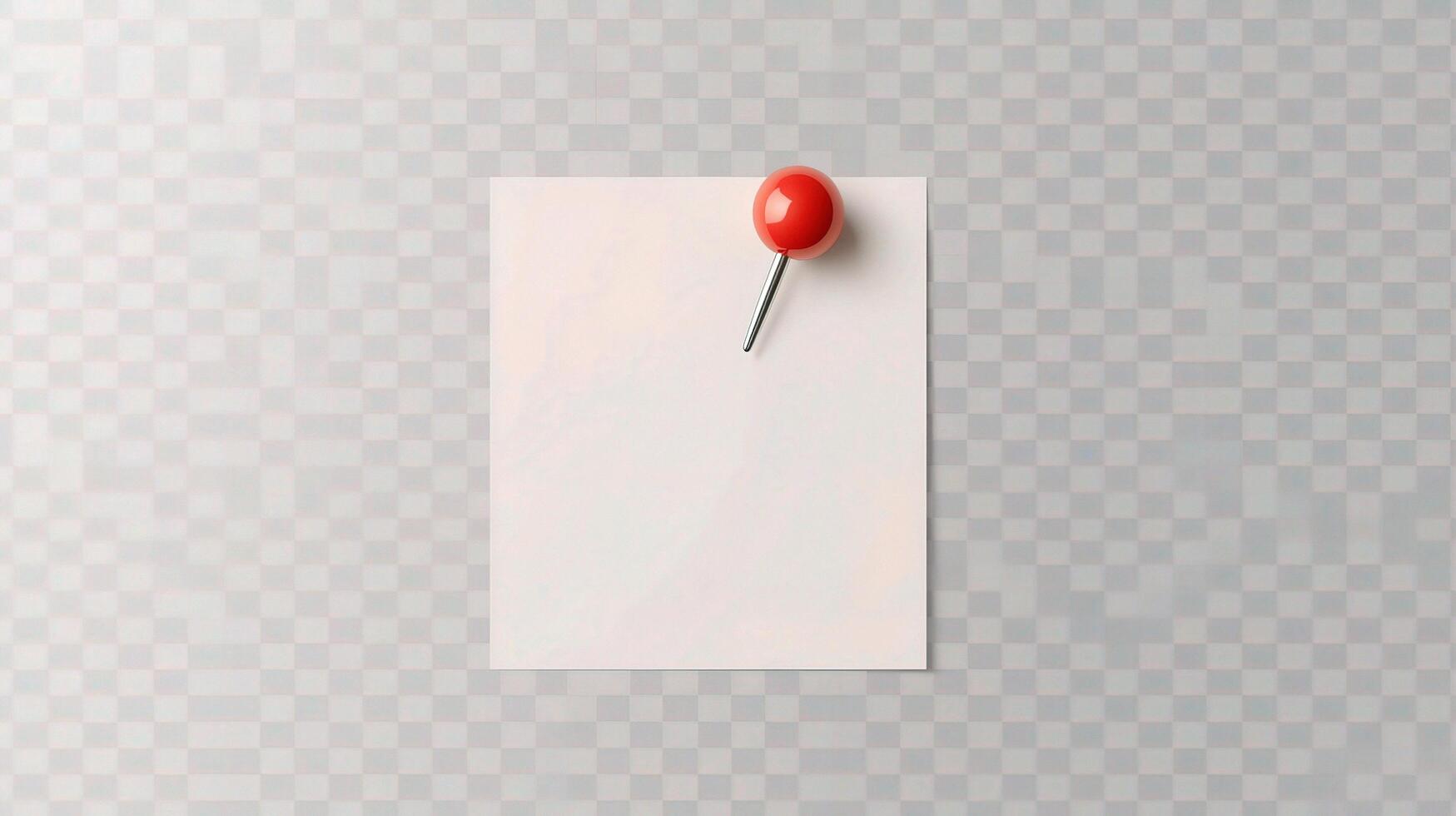 A red pin on a white paper with a red sticker photo
