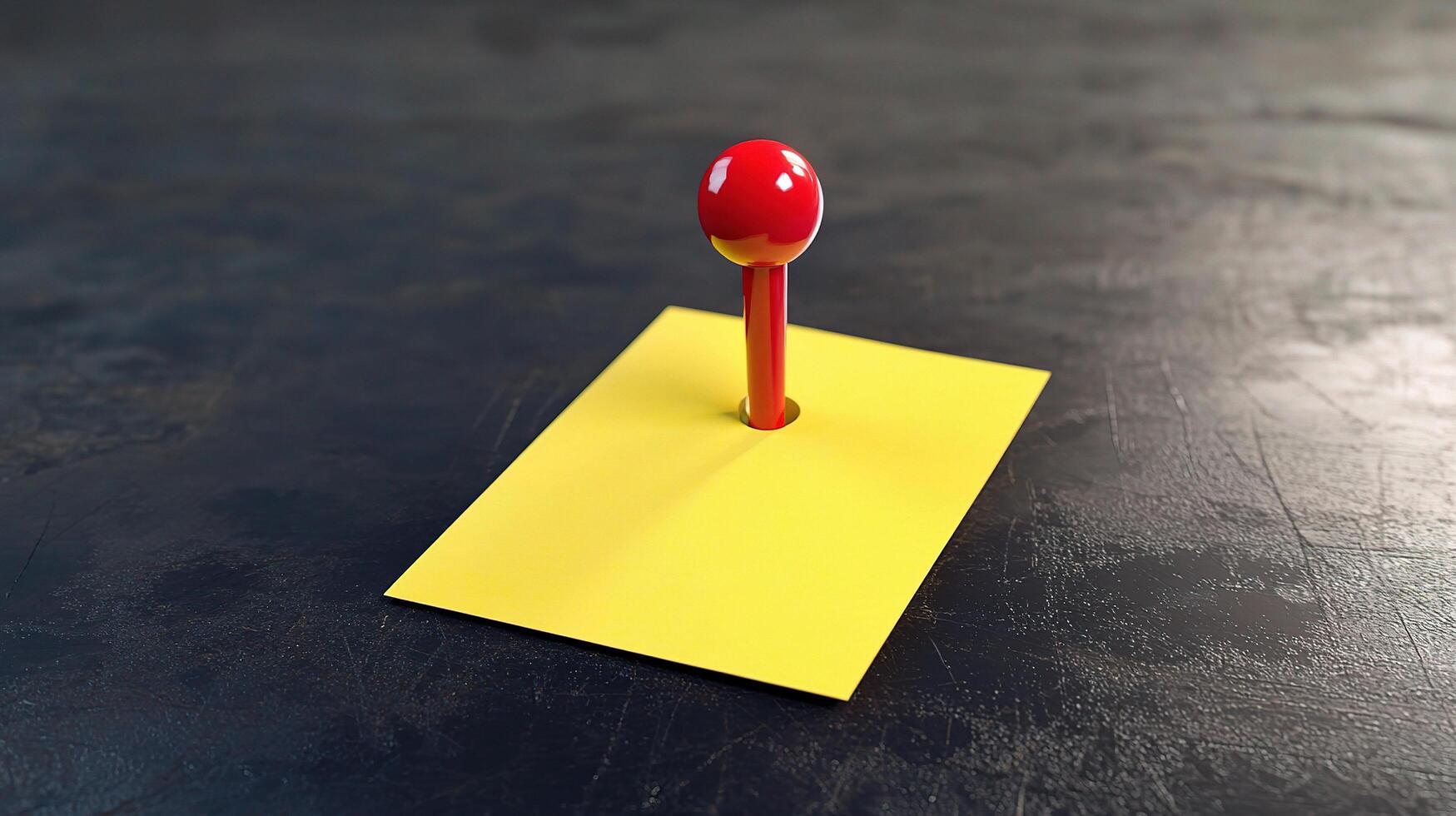 A red pin on a yellow post it note photo