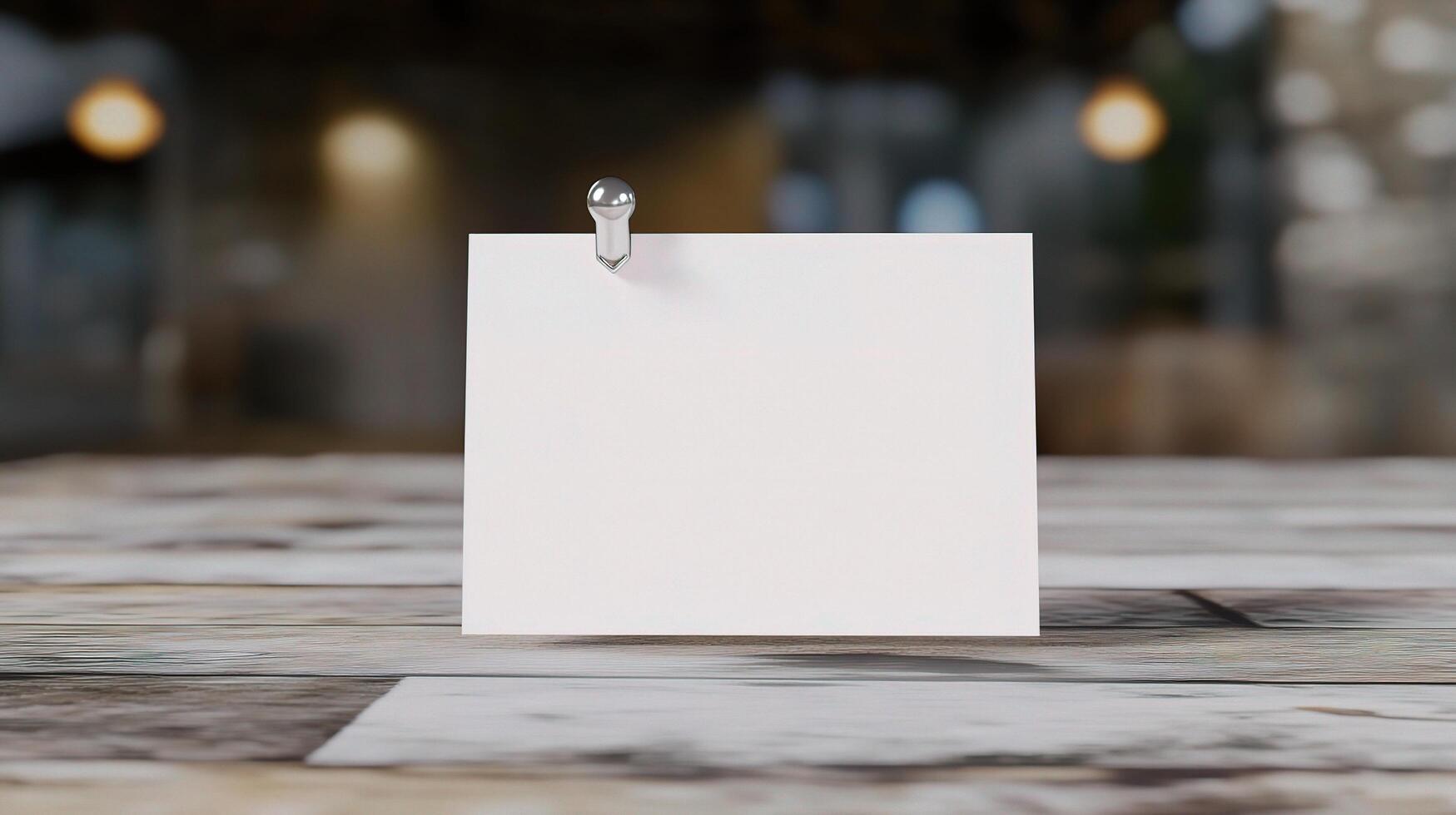 Blank note paper on a table with a pin photo