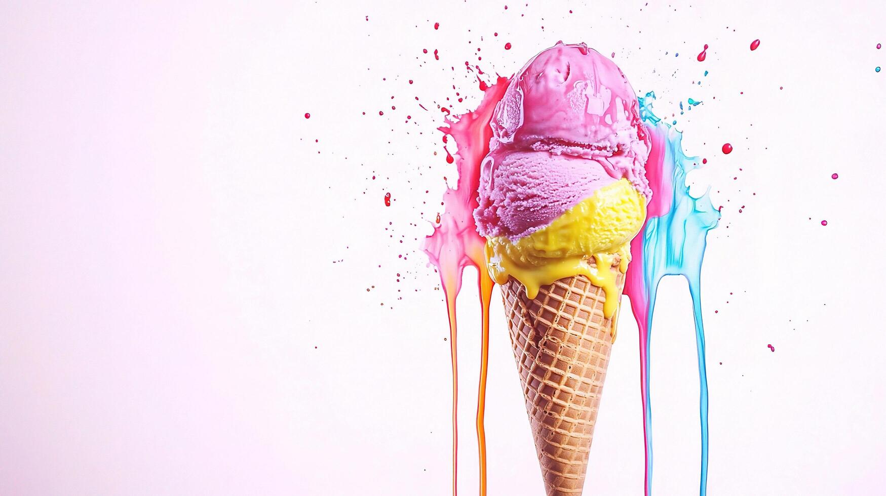 An ice cream cone with colorful paint splatters photo