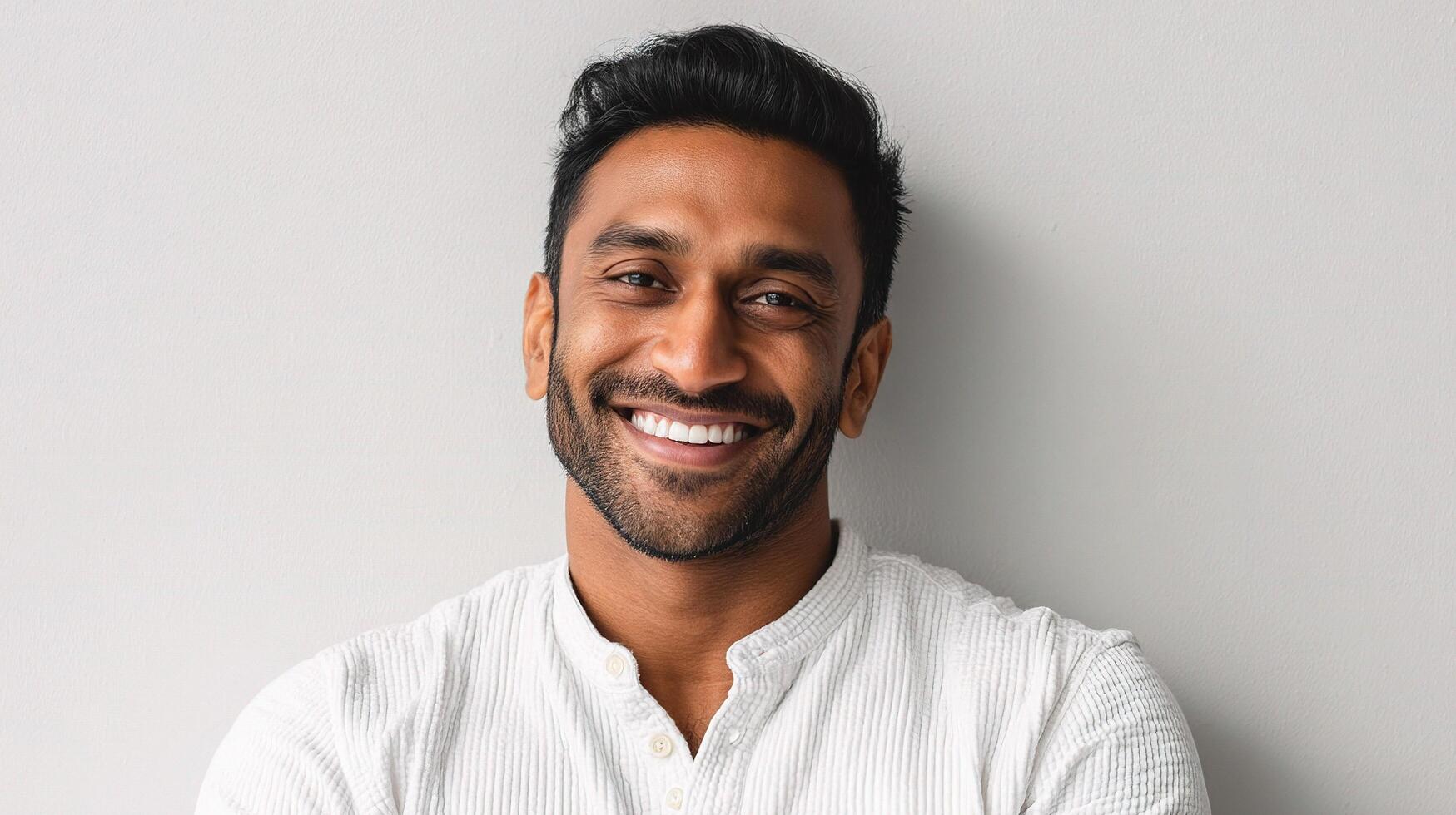 A smiling man in a white shirt photo