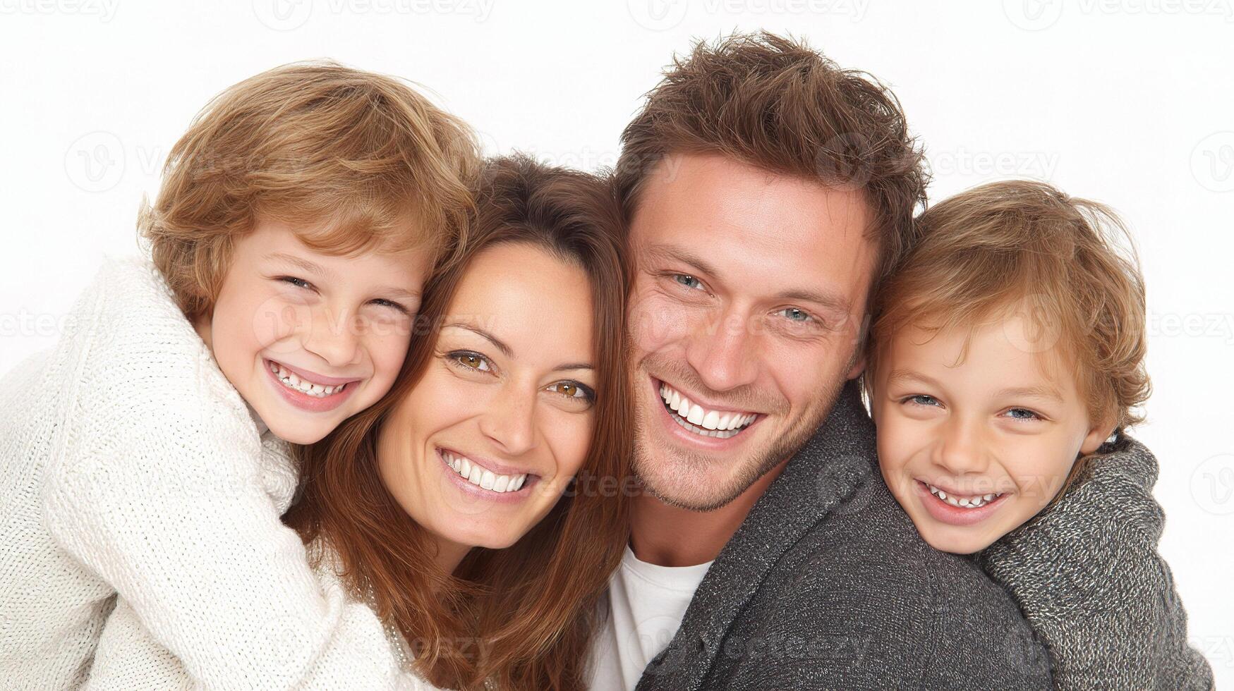 A family is smiling and posing for a picture photo