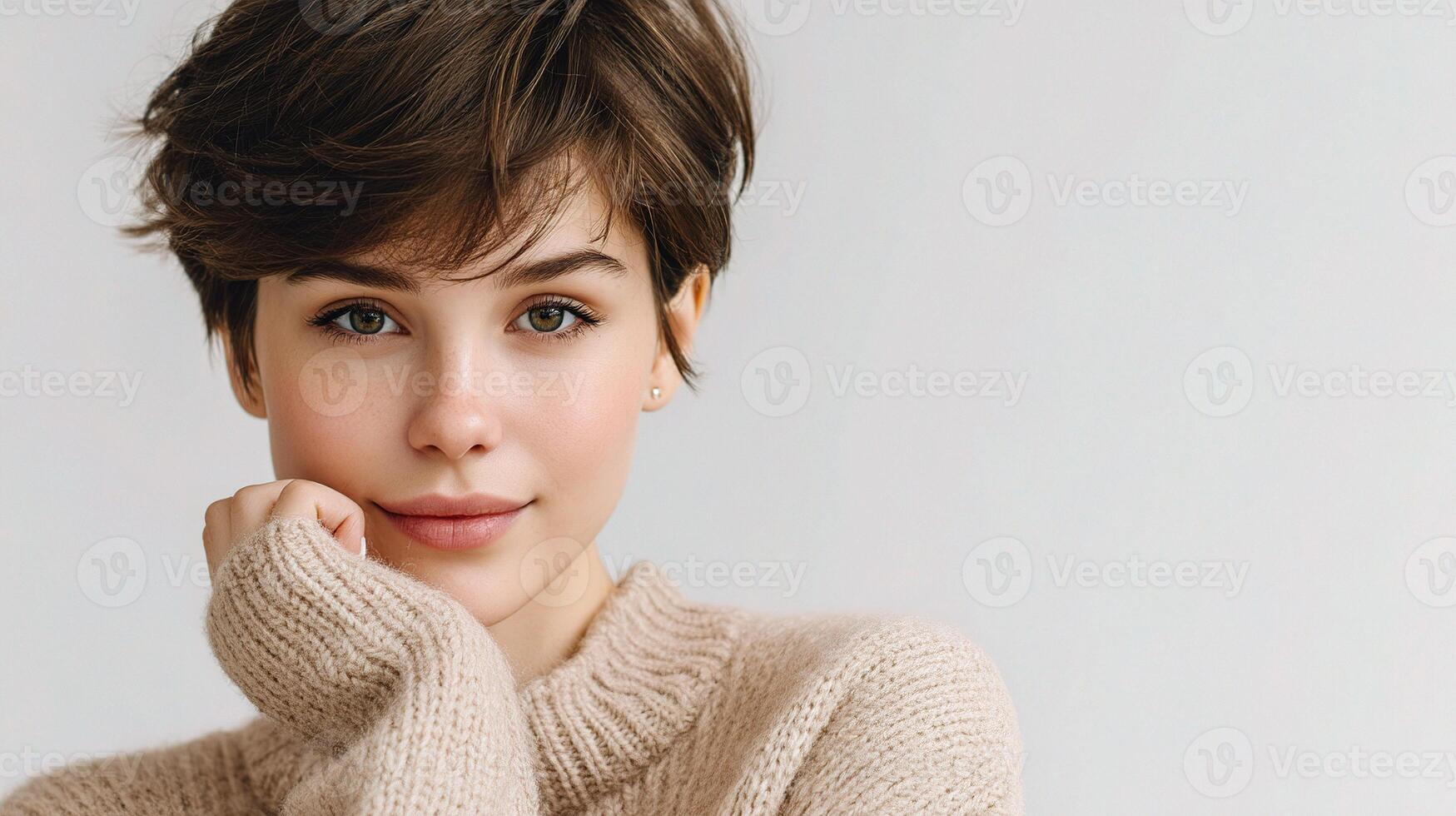 A woman with short hair and a sweater photo