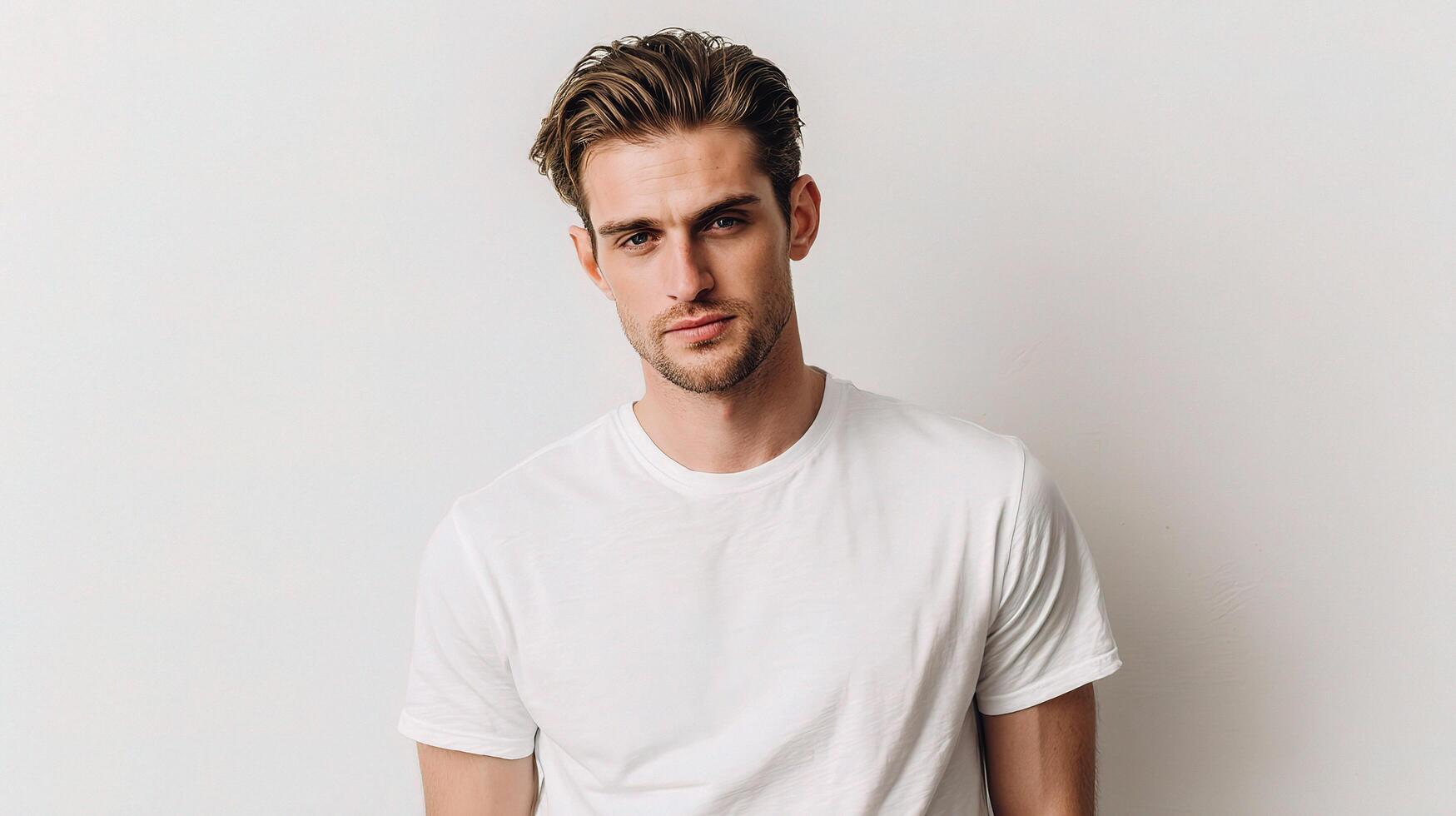 A man in a white t - shirt photo