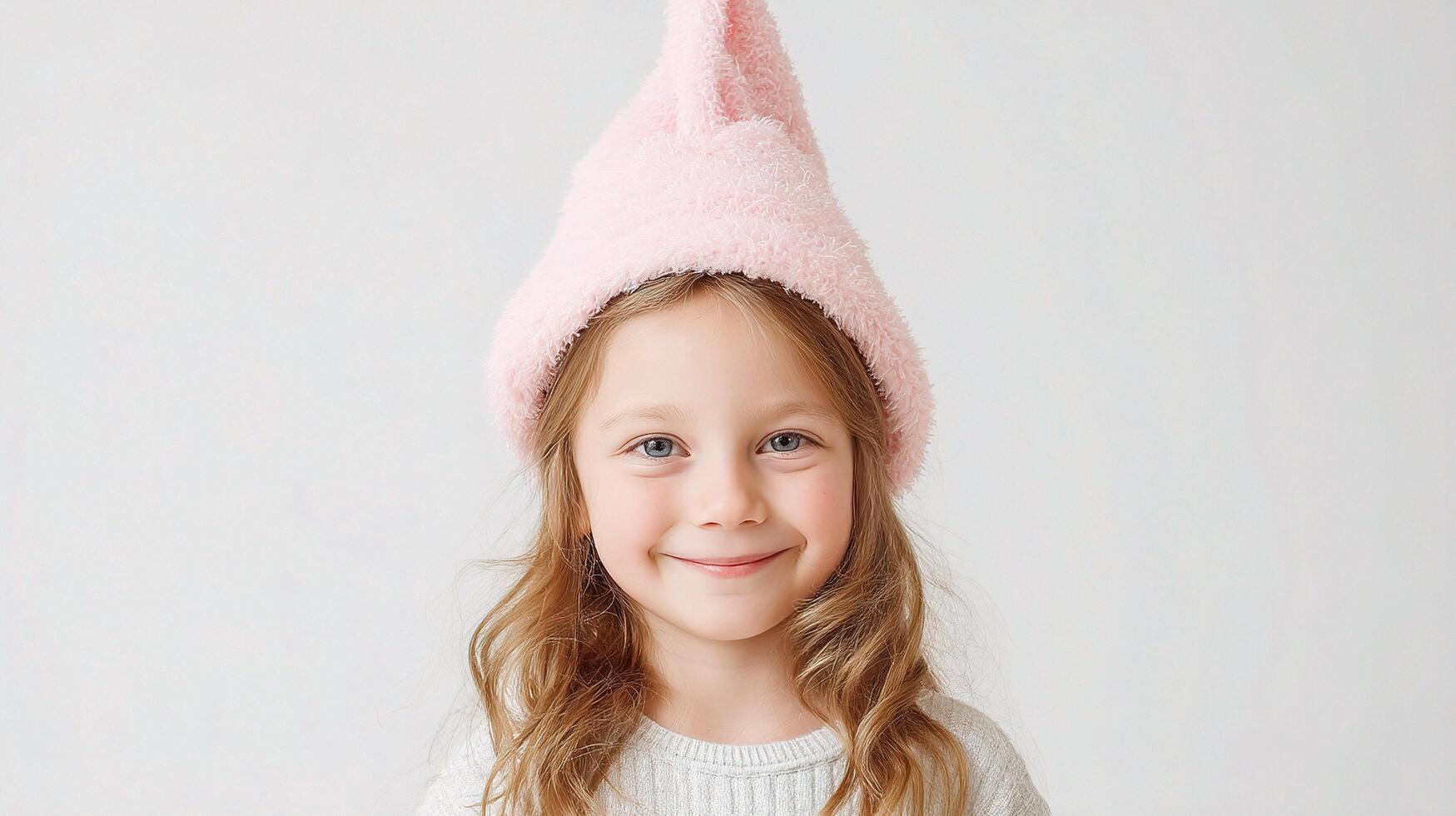 A little girl wearing a pink hat photo