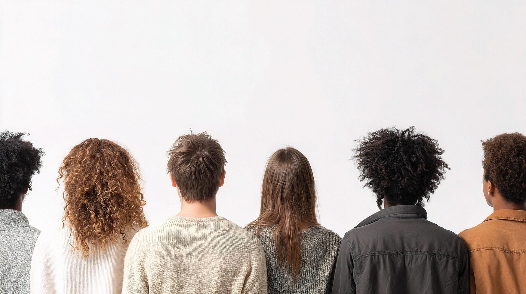 Back view of a group of people standing in a row photo