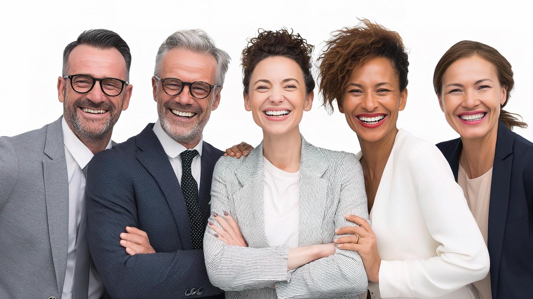A group of business people smiling and standing together photo