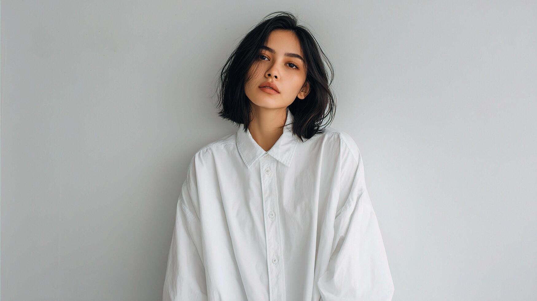 A woman wearing a white shirt and jeans photo