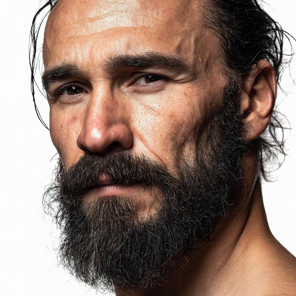 A man with a beard and a long hair photo