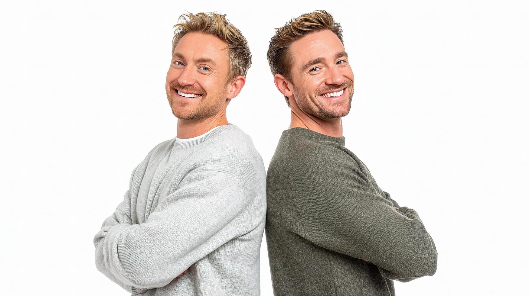 Two men standing side by side with their arms crossed photo