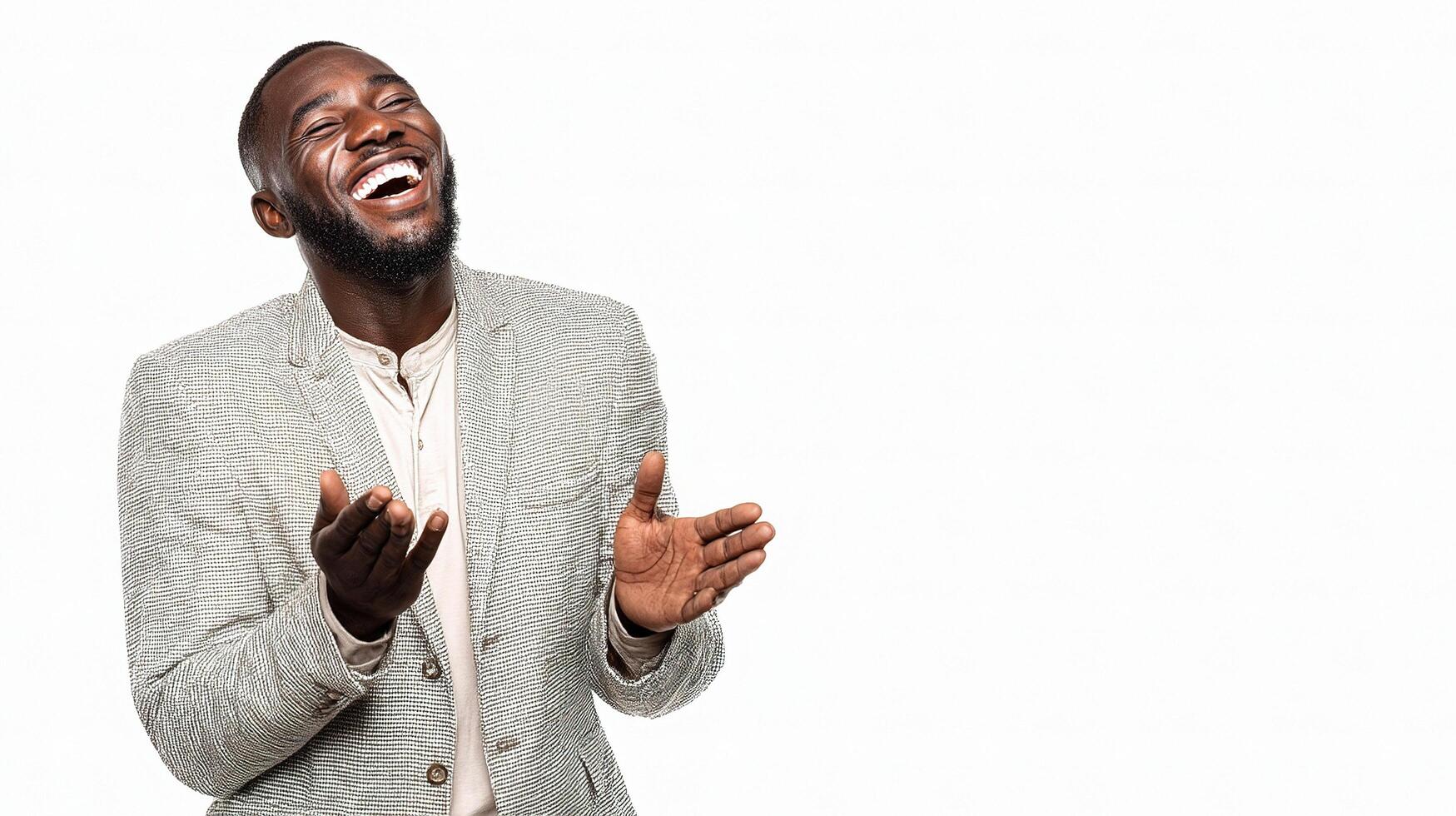 A man is laughing while standing up photo