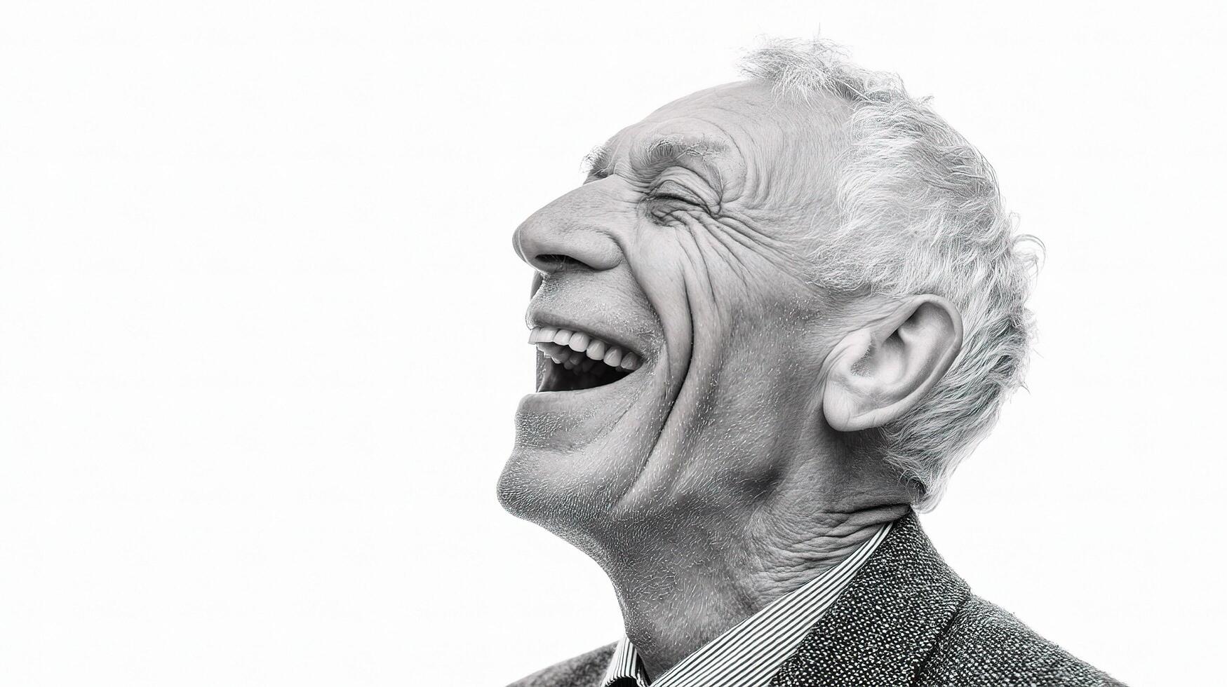 An older man laughing with his mouth open photo