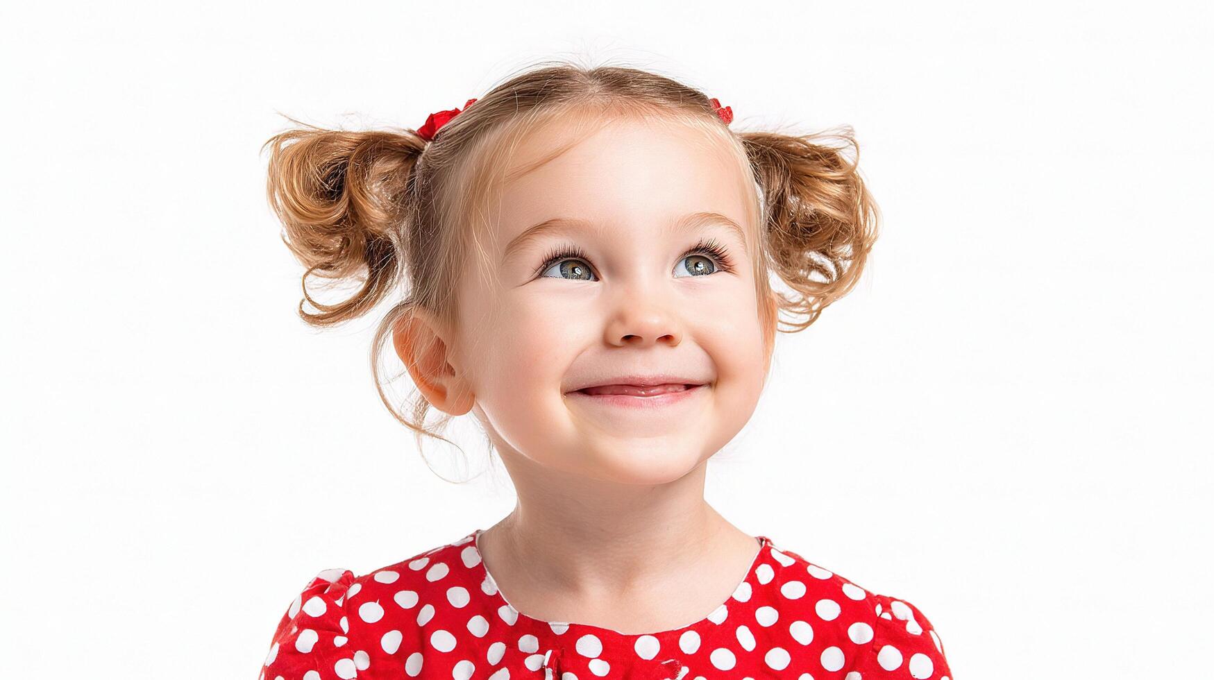 A little girl in a red polka dot dress photo