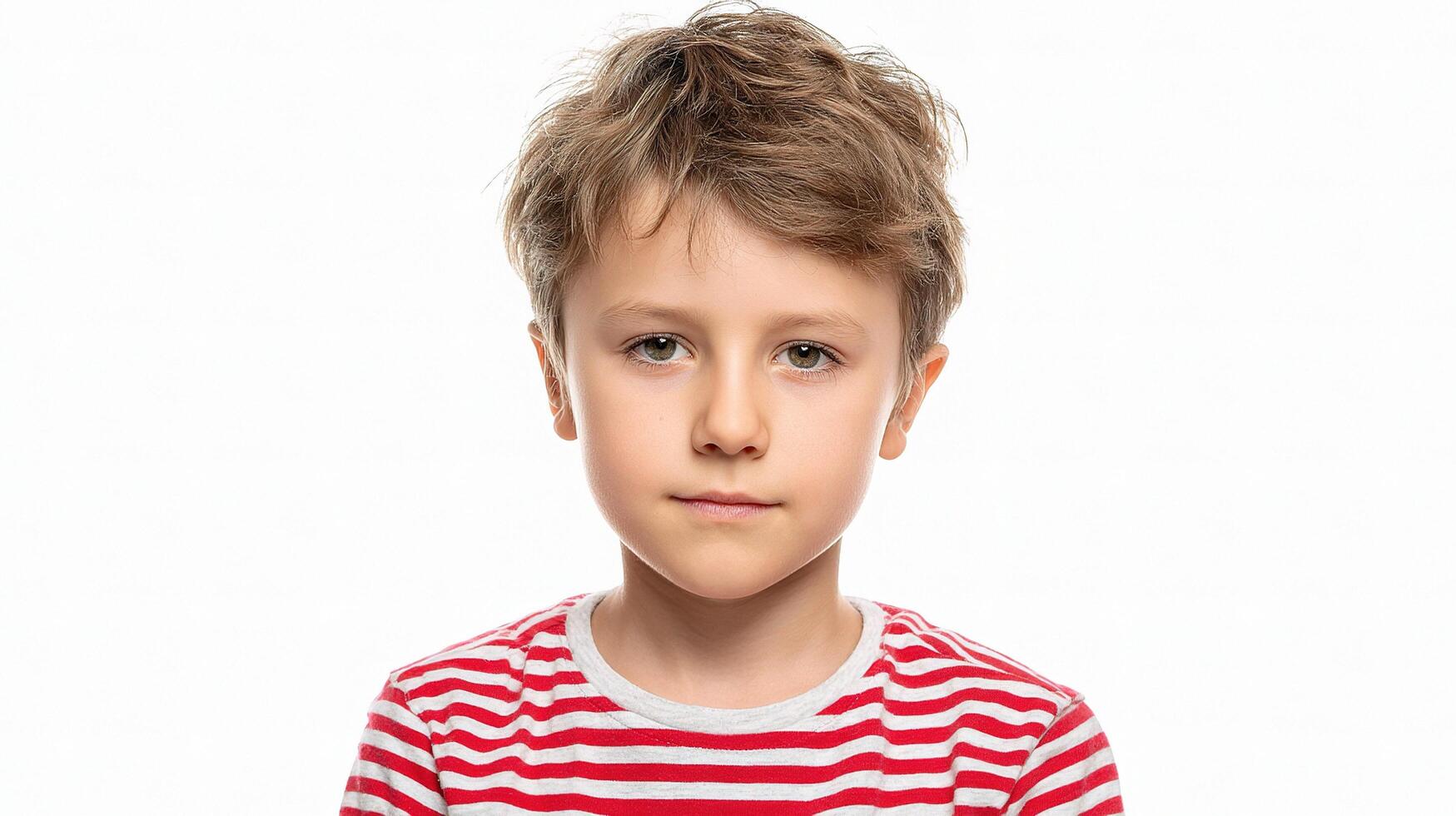 A young boy in a red and white striped shirt photo