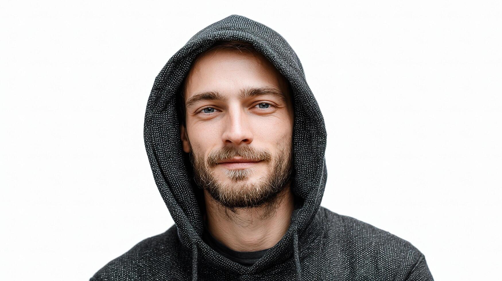 A man in a hoodie with a beard photo