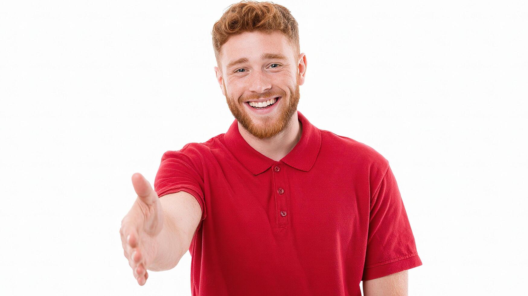 A man in a red shirt is giving a thumbs up photo