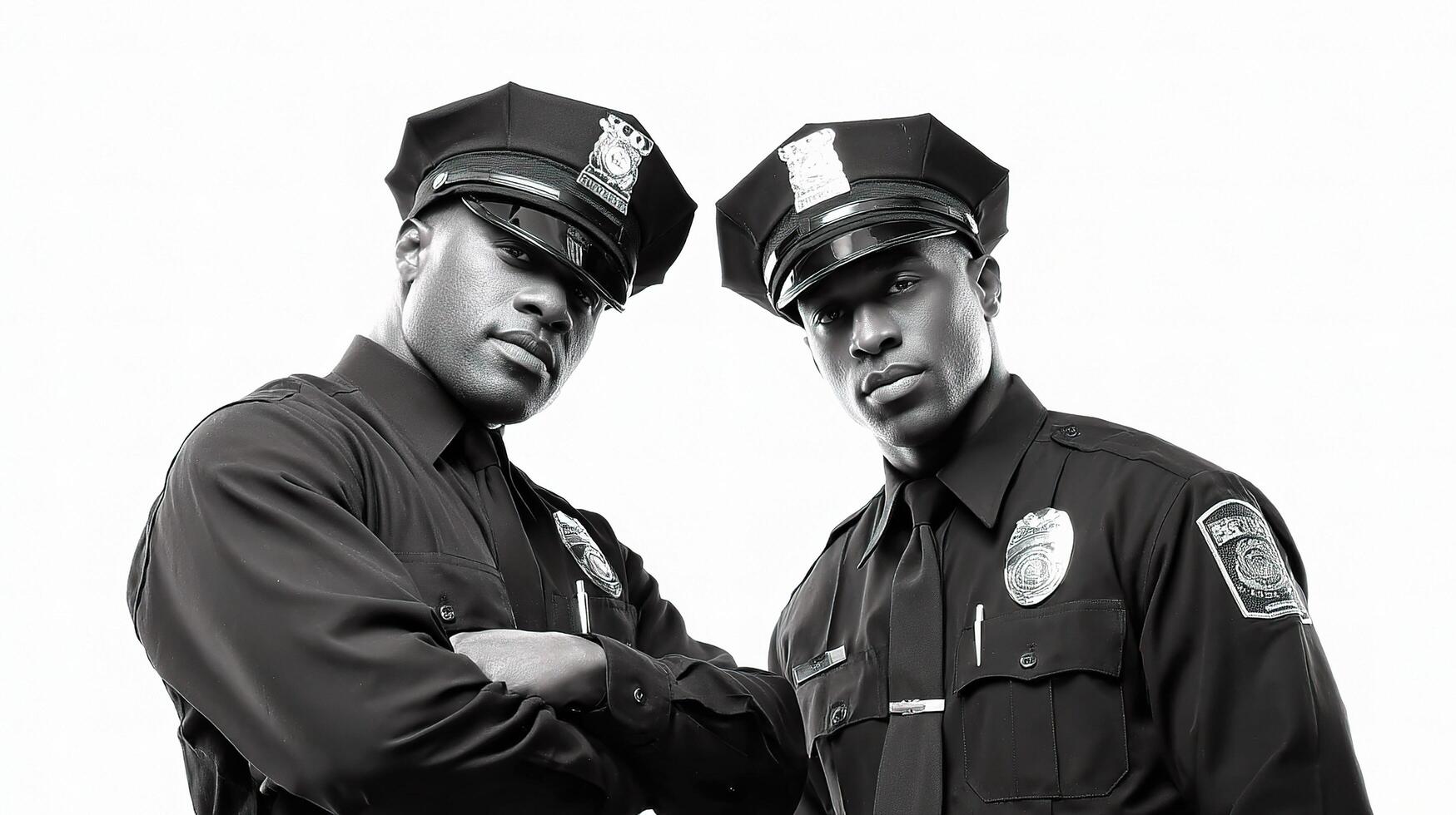 Two black men in police uniforms standing next to each other photo