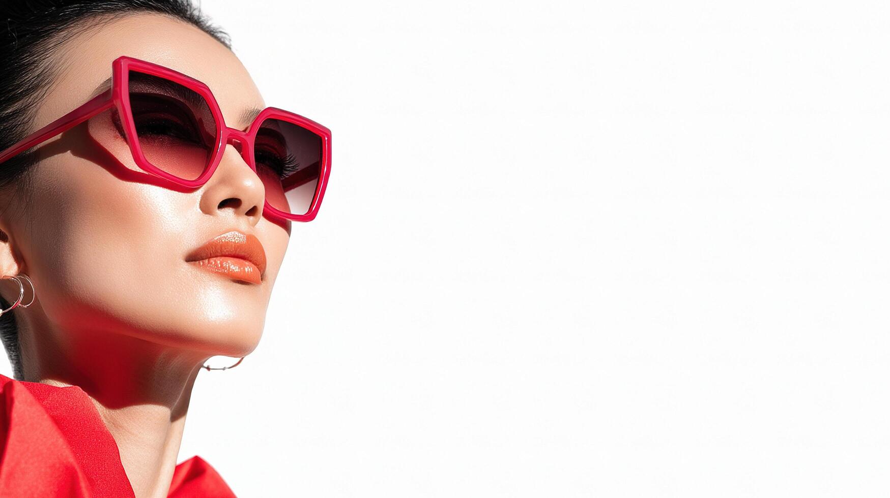 A woman wearing sunglasses and a red top photo