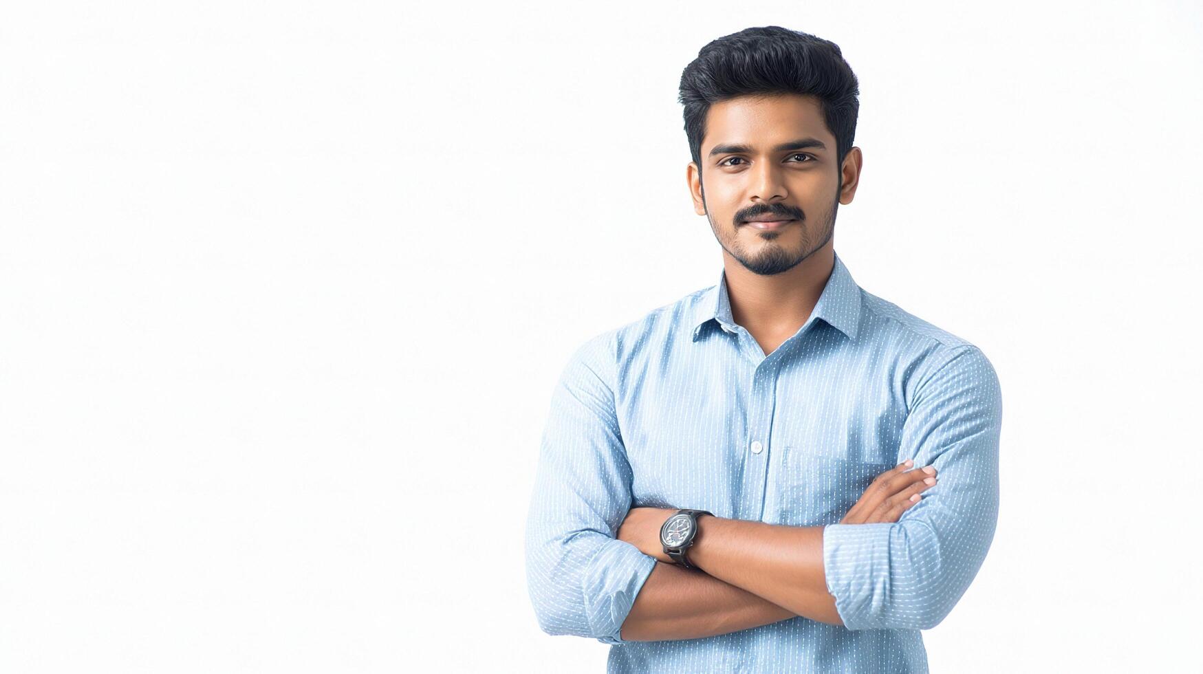 A young indian man in a blue shirt photo