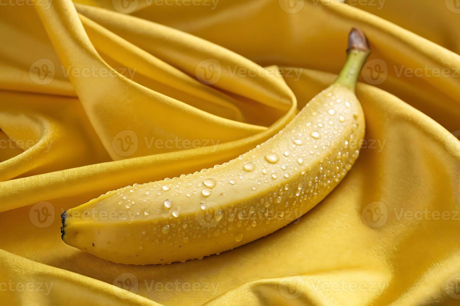banana on yellow fabric with water drops photo