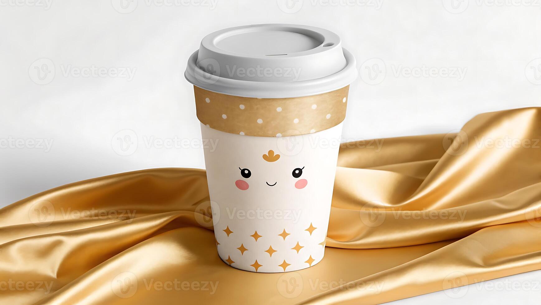 golden cup with a cute face on it photo