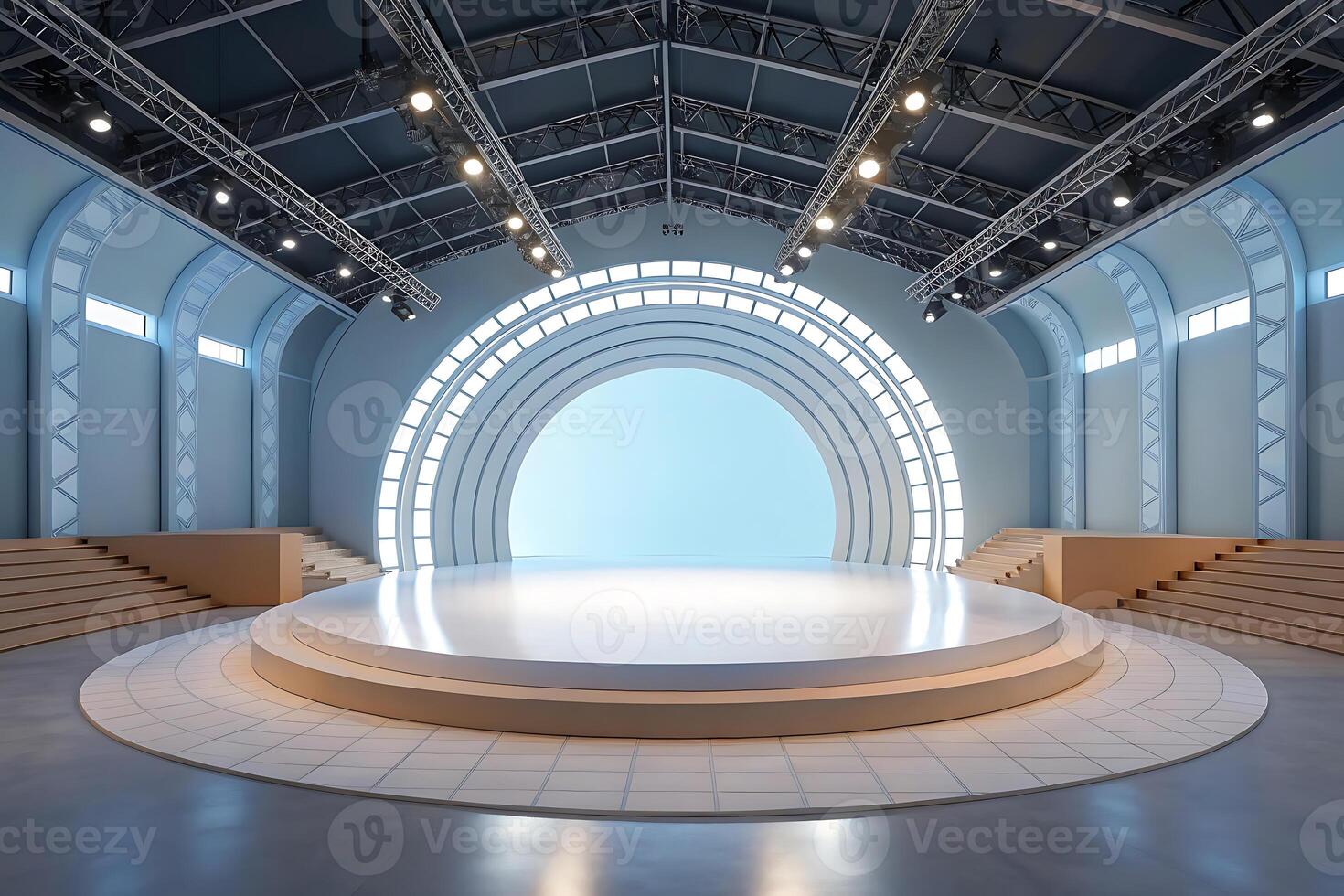 an empty stage with a circular archway photo