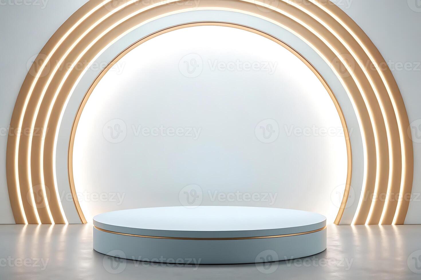 an empty stage with a lighted arch photo