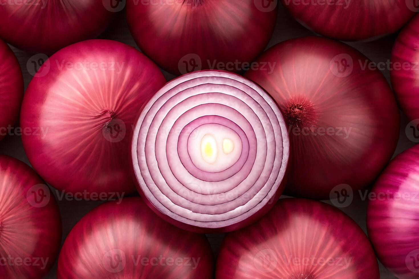 a close up of a red onion surrounded by other onions photo