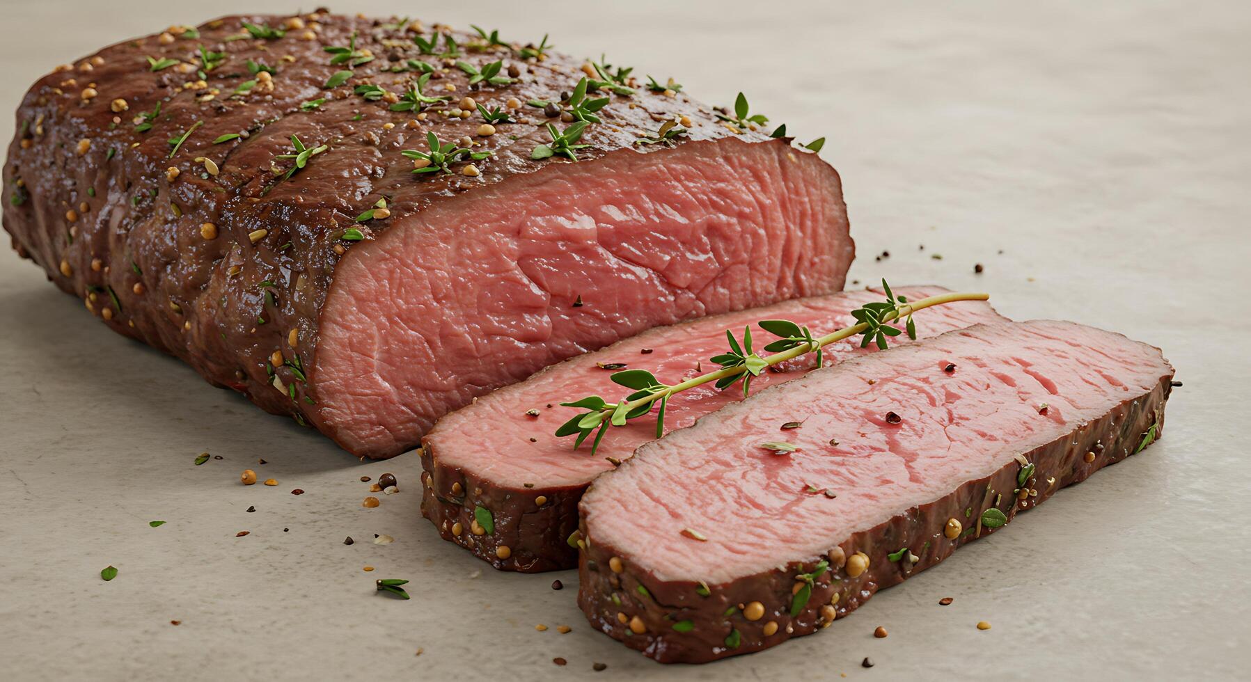 A piece of beef is cut into two pieces photo