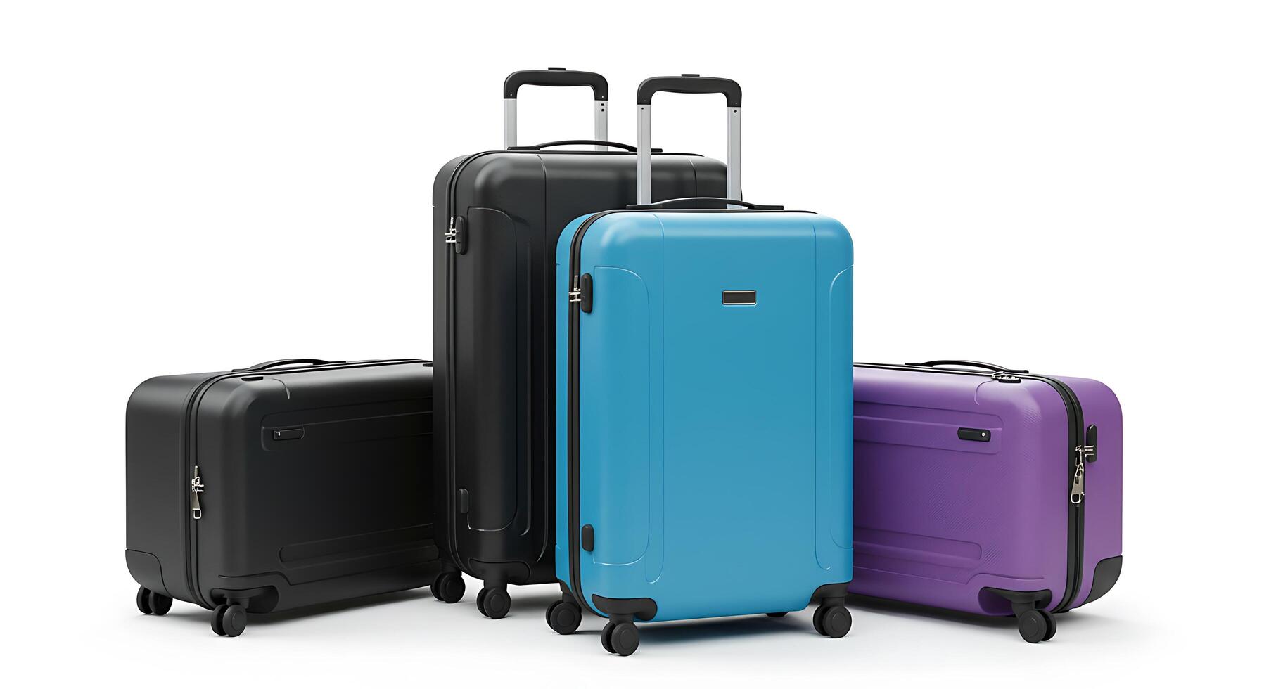 Three pieces of luggage with wheels and handles photo