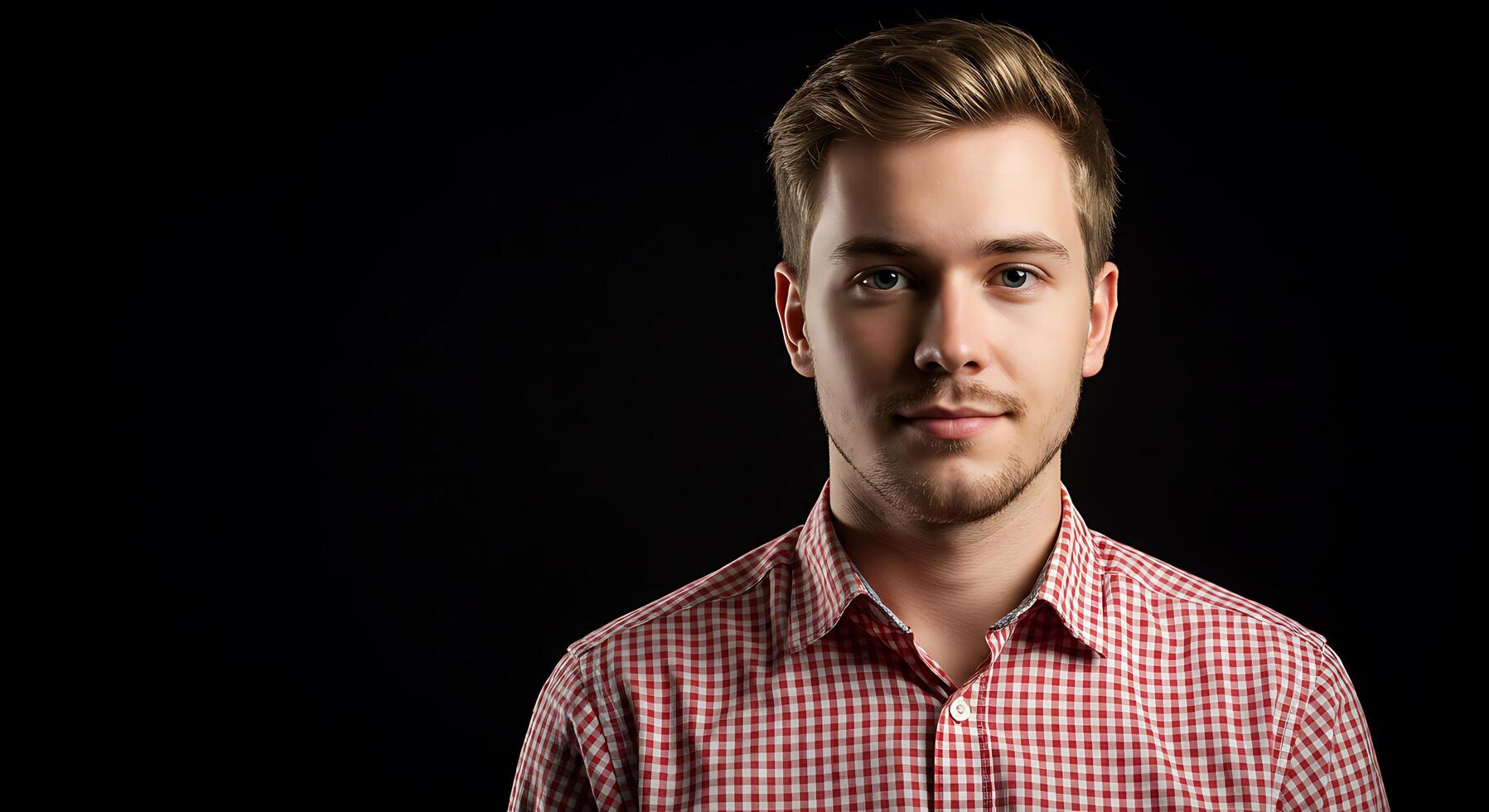 A man in a red and white checkered shirt photo