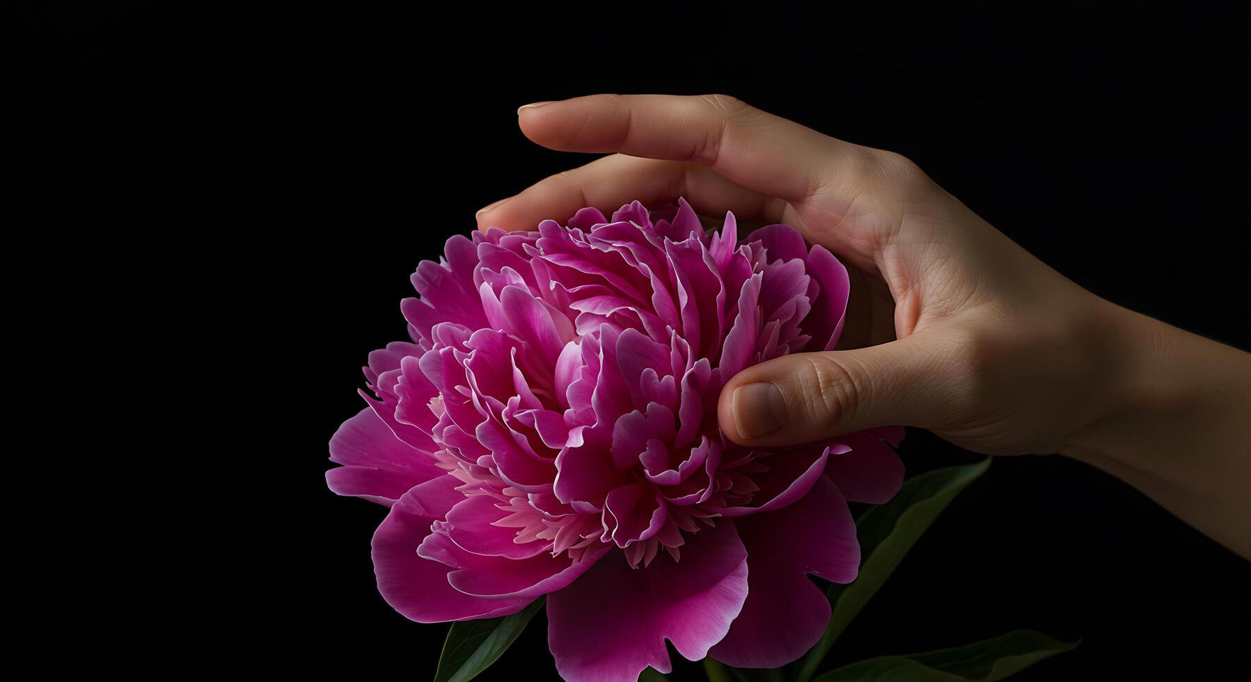 A person's hand holding a pink peony photo