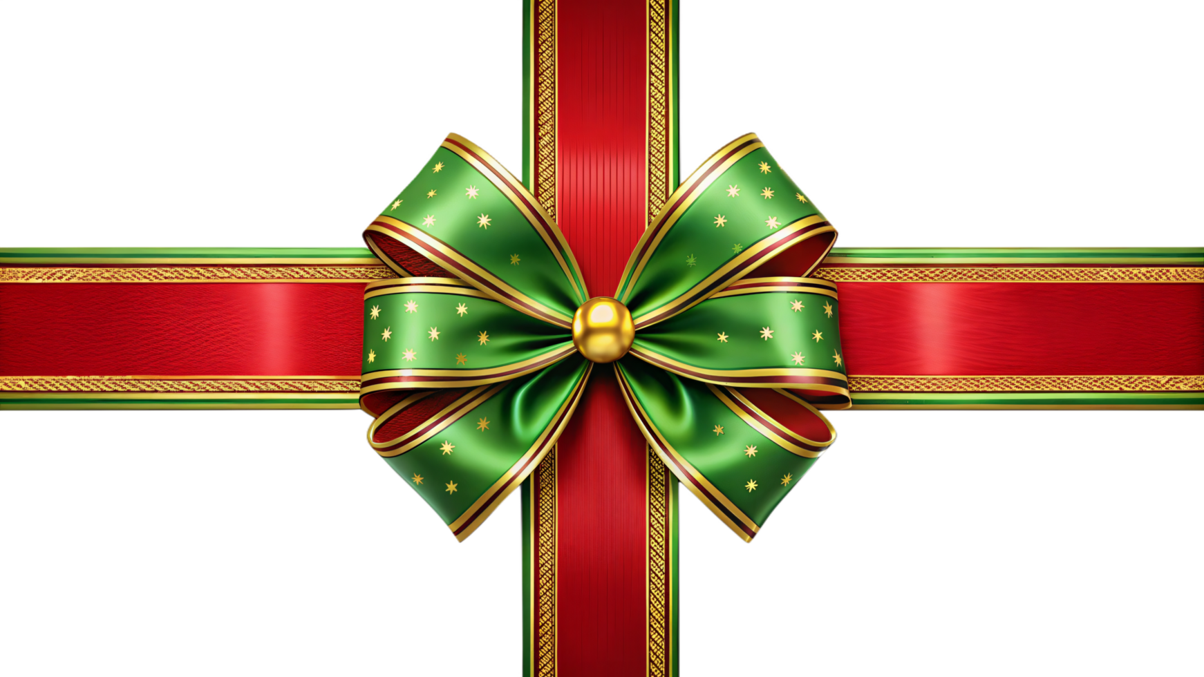 Realistic 3D ribbon bow in red and green, isolated with transparent background for versatile festive use. png