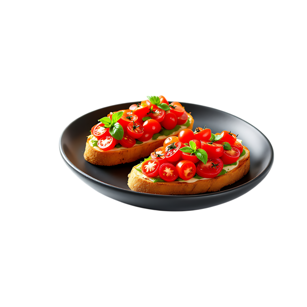 Two pieces of bread with tomatoes and green onions png