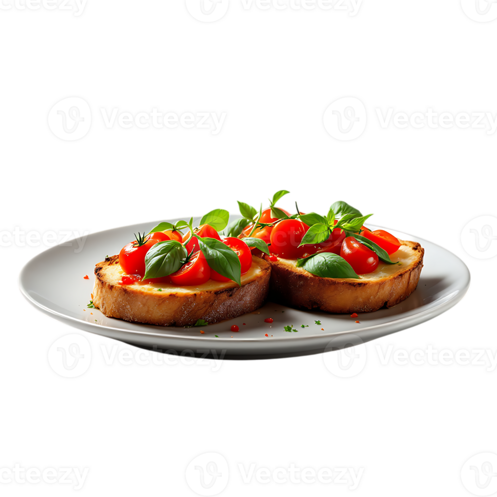 Delicious Bruschetta Topped with Fresh Tomatoes and Basil on Transparent Background png