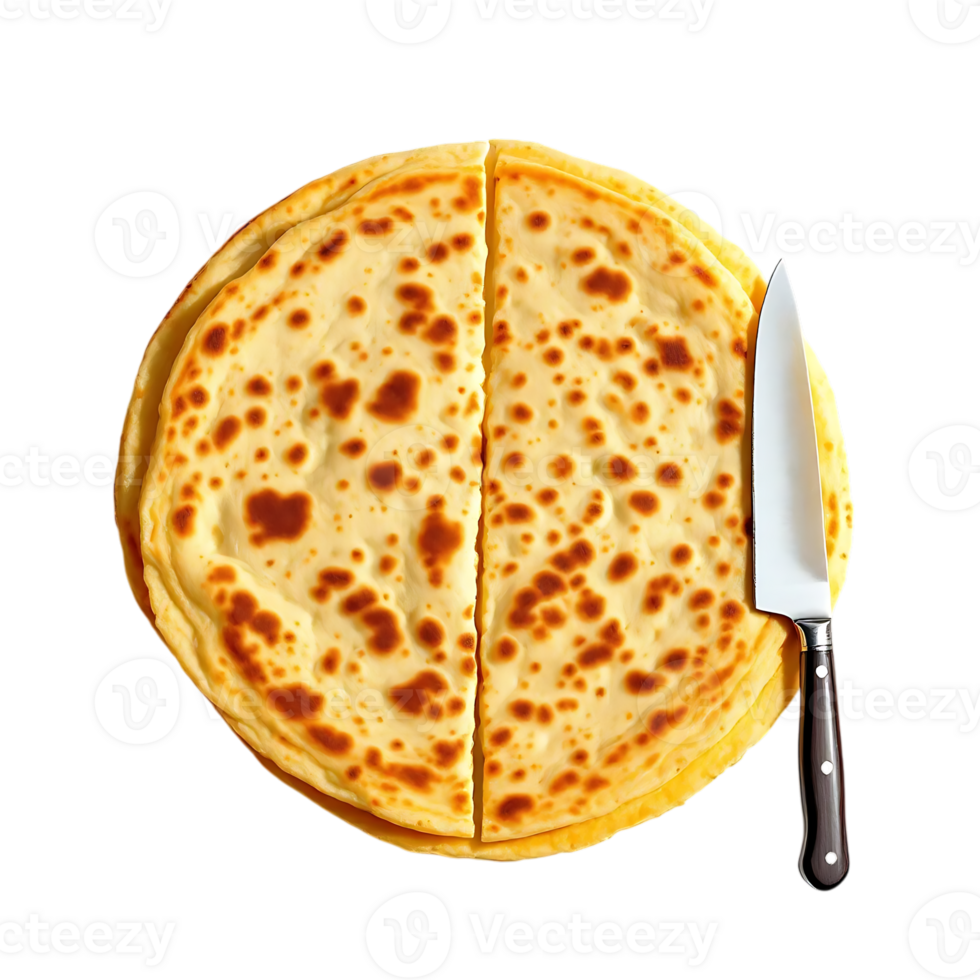 Stack of Homemade Crepes with Knife for Preparation On Transparent Background png