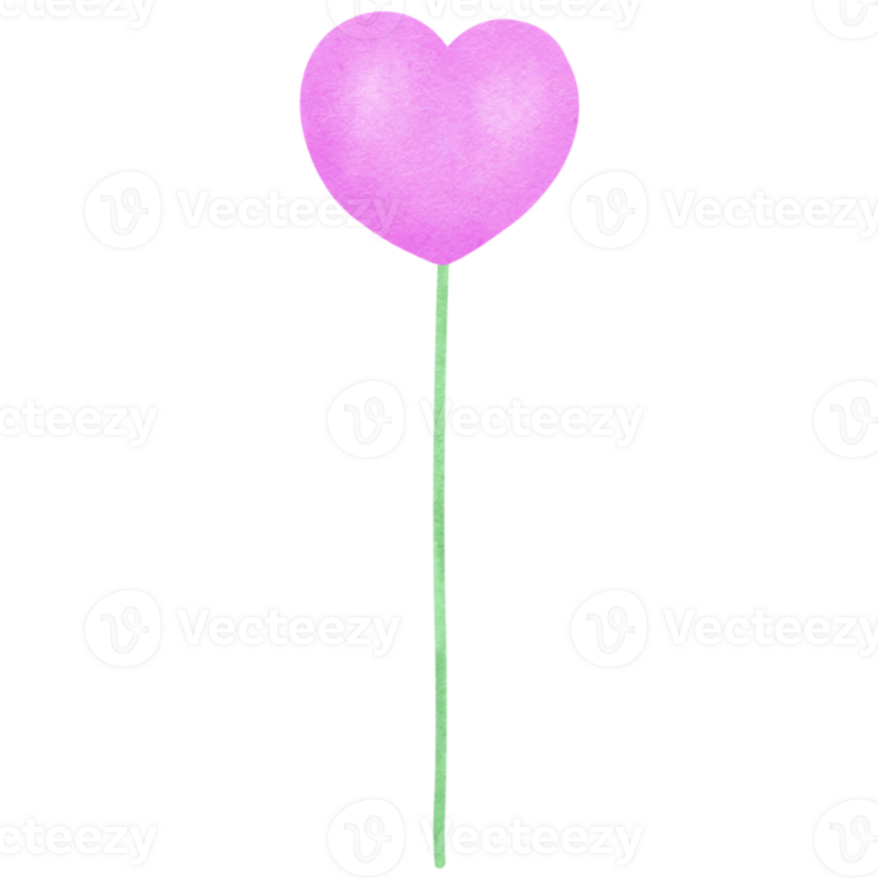 a pink heart shaped balloon on a green stem png