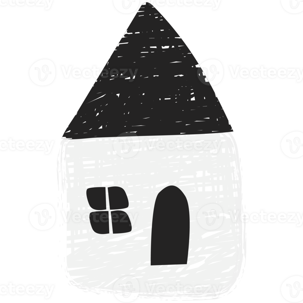 A black and white house with a window and a door png