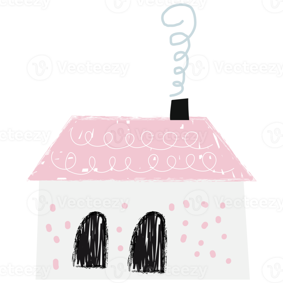 A pink house with a chimney and a sign that says home png