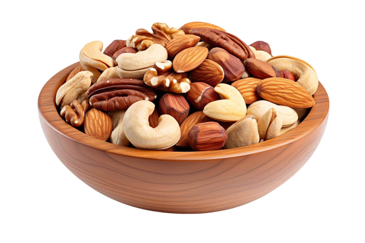 Bowl with various nuts isolated on transparent background png