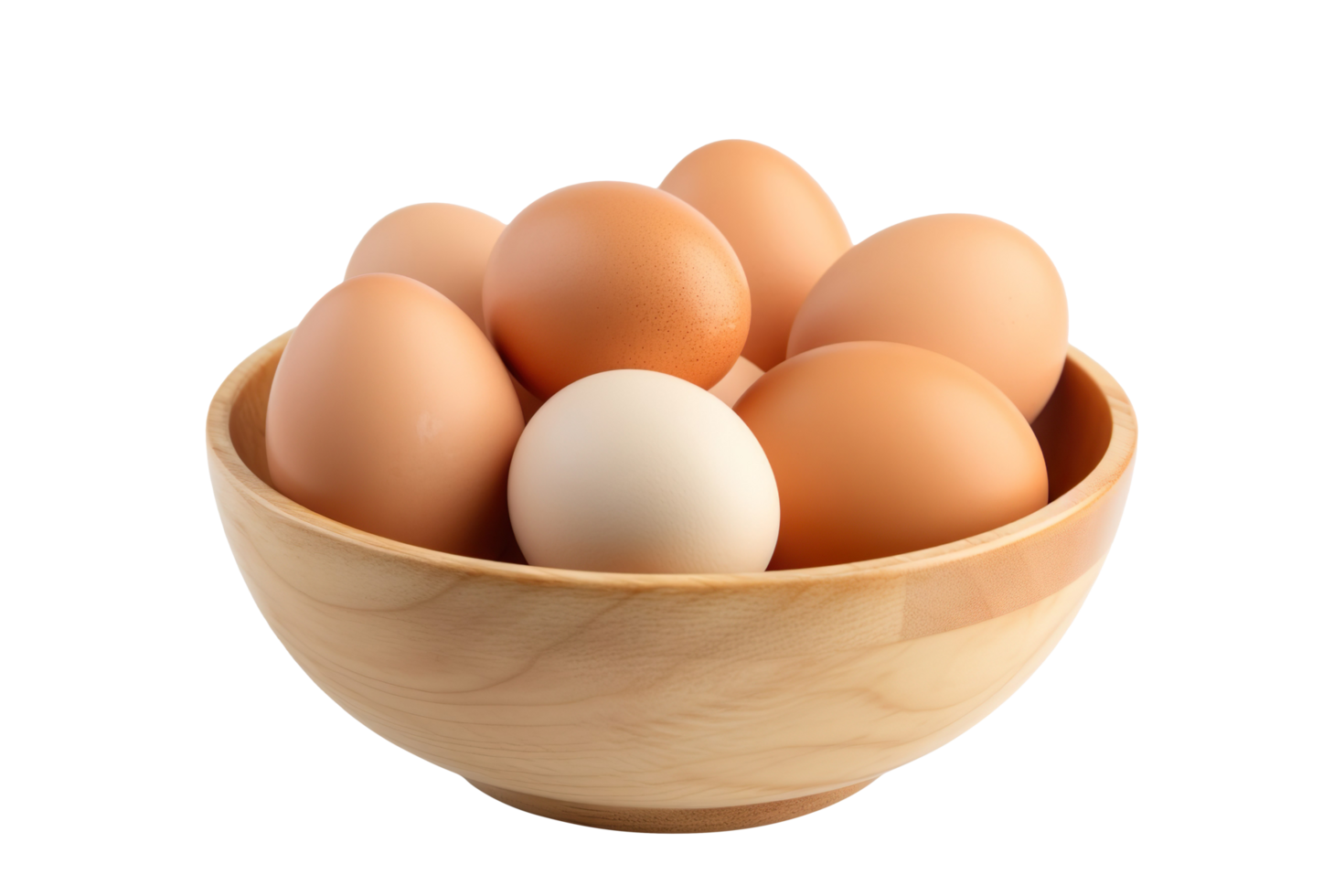 chicken eggs in a wooden bowl isolated on transparent background png