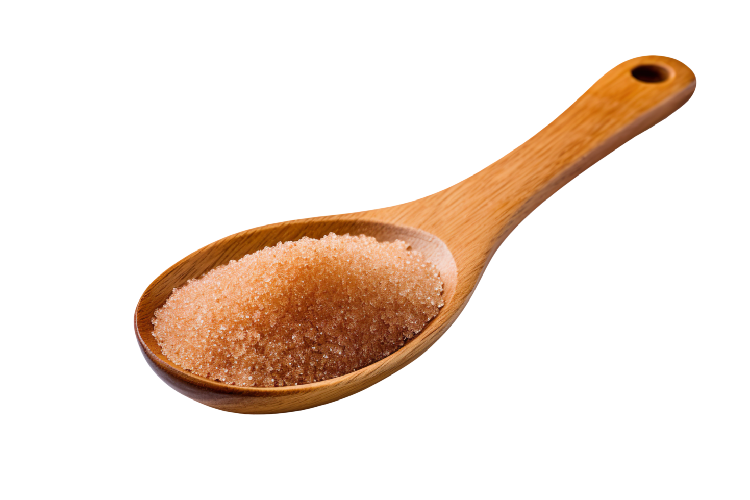 Brown sugar in wood spoon isolated on transparent background png