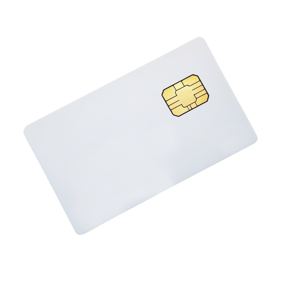 A white credit card with a chip isolated on a transparent background png